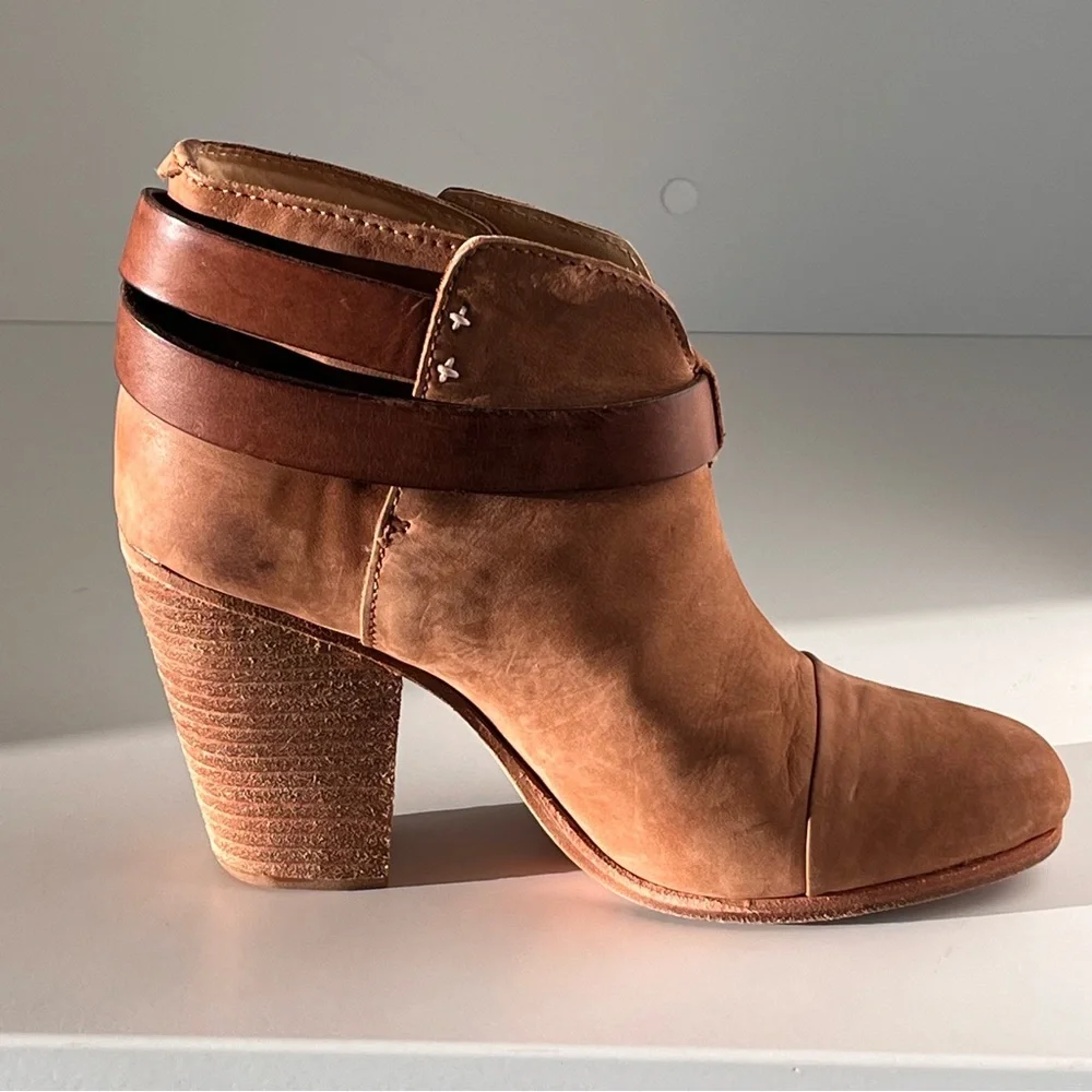 Rag & Bone Harrow Ankle Boots Camel Suede Nubuck Leather Size 7/37 Bohemian Moto